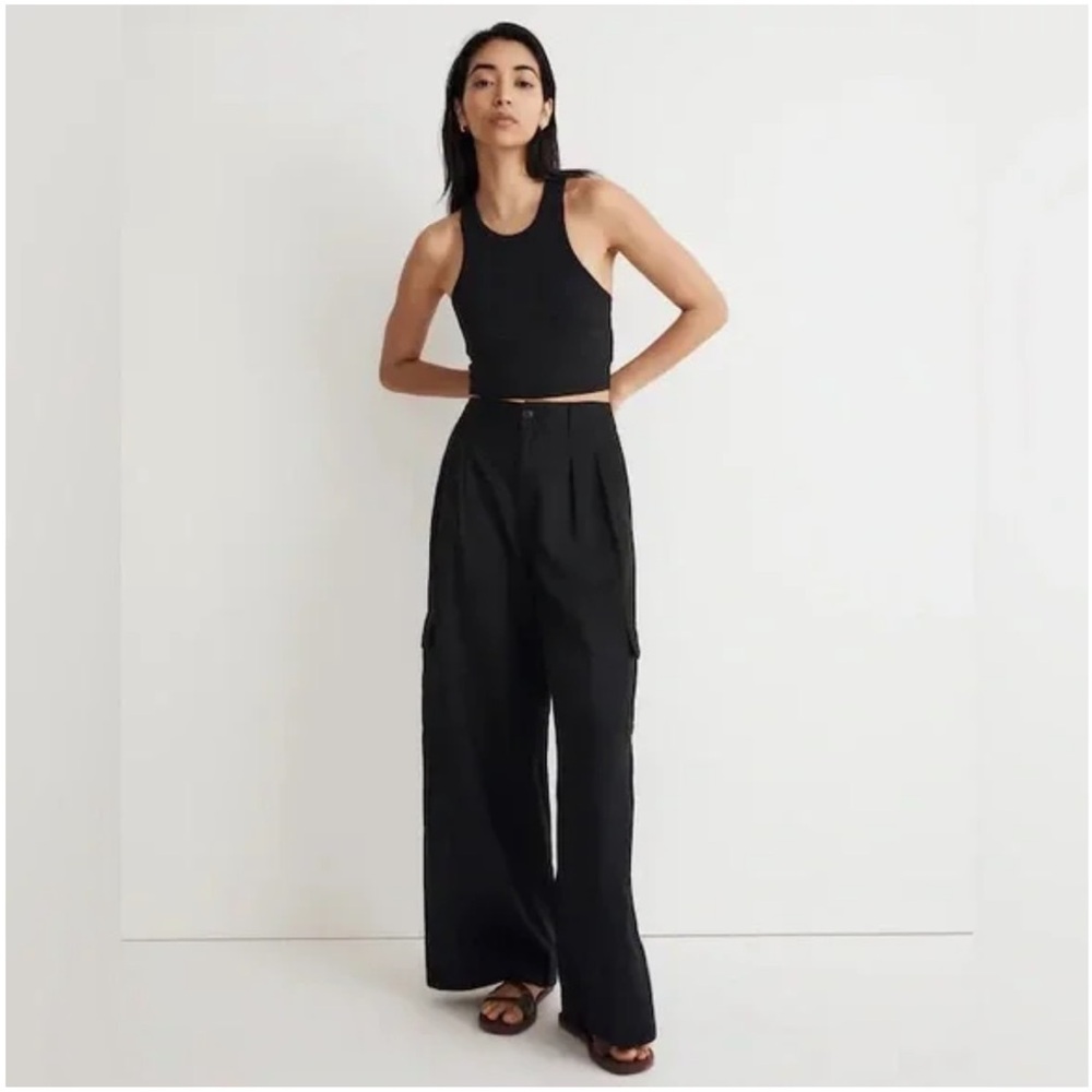 Madewell linen cargo wide leg pants
